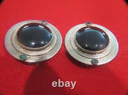 Sterling Silver Vintage Tulla Booth Multi-Color Gem Clip On Earrings