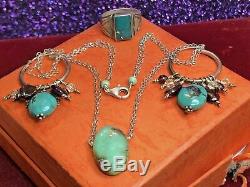 Sterling Silver Vintage Turquoise Earrings Amethyst Necklace And Ring Old Pawn