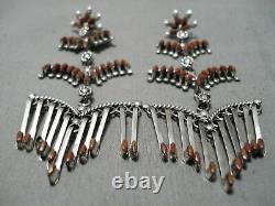 Striking Vintage Zuni Native American Dangle Chandelier Sterling Silver Earrings