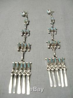Striking Vintage Zuni Native American Turquoise Sterling Silver Earrings