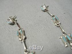 Striking Vintage Zuni Native American Turquoise Sterling Silver Earrings