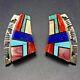Stunning Alvin Yellowhorse Vintage Navajo Sterling Silver Channel Inlay Earrings