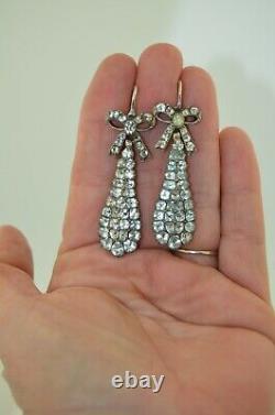 Stunning Georgian Sterling Silver & Rock Quartz Crystal Earrings