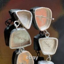 Stunning Signed Artisan Modern Sterling Silver Iolite Dangle Earrings Long Vtg