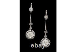 Stunning Vintage Drop-Dangle Old European Cut Cubic Zirconia & Onyx Earrings