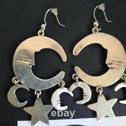 Stunning! Vintage Man In The Moon 925 Sterling Silver Mexico Dangle Earrings