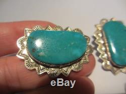 Stunning Vintage Navajo Sterling&turquoise Hand Engraved Earrings Signed Frances
