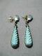 Superb Vintage Zuni Blue Gem Turquoise Sterling Silver Earrings Old