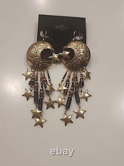 TABRA Vintage Sterling Silver Moon & Star Drop Dangle Earrings