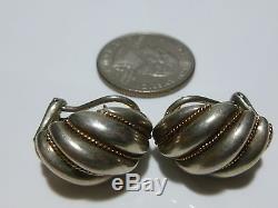 TIFFANY & COMPANY STERLING SILVER 14K GOLD SHELL DOME ESTATE VINTAGE EARRINGS