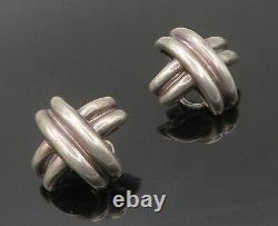 TIFFANY & CO. 925 Sterling Silver Vintage Crossed Dome Drop Earrings EG7931
