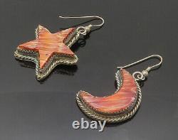 TOMMY NAVAJO 925 Silver Vintage Jasper Moon & Star Dangle Earrings EG8156