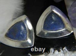 TRIANGLE 1 1/4 LAPIS 0.925 Sterling Silver VINTAGE POST PIERCED earrings