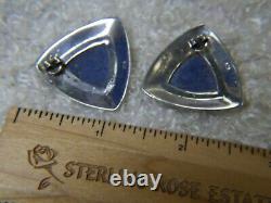 TRIANGLE 1 1/4 LAPIS 0.925 Sterling Silver VINTAGE POST PIERCED earrings