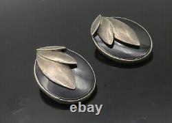 TURE MEXICO 925 Sterling Silver Vintage Black Onyx Non Pierce Earrings- EG5075