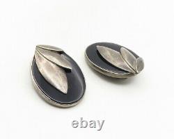 TURE MEXICO 925 Sterling Silver Vintage Black Onyx Non Pierce Earrings- EG5075