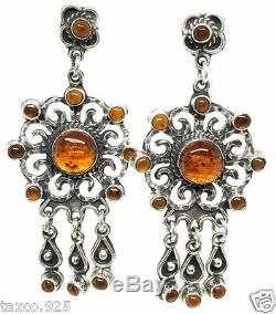 Taxco Mexican 925 Sterling Silver Vintage Style Amber Earrings Mexico