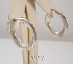 Textured For Her Vintage Sterling Silver Hoop Earrings 14K White Gold Plated