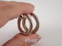Textured For Her Vintage Sterling Silver Hoop Earrings 14K White Gold Plated