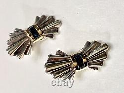 Tiffany & Co Clip Earrings Sterling Silver / 14k Gold / Sapphires Vtg 1985