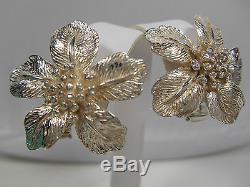 Tiffany & Co Flower Earrings Sterling Silver Vintage Pierced Omega Rare, Pouch