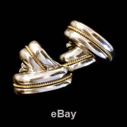 Tiffany & Co. Sterling Silver 14K Yellow Gold Rope V Shape Earrings Studs Vtg