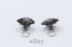 Tiffany & Co Sterling Silver & 18kt Sapphire Shell Earrings Vintage Estate Find