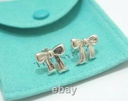 Tiffany & Co. Sterling Silver Bow Ribbon Stud Earrings Vintage