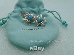 Tiffany & Co. Turquoise Fireworks Earrings Sterling Silver Vintage Rare with Pouch