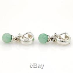 Tiffany & Co. Vintage 10mm Green Aventurine Gems Sterling Silver Drop Earrings