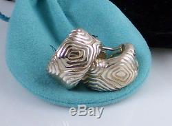 Tiffany & Co Vintage 1996 Sterling Silver HUGE Nature Wood Pierced Hoop Earrings