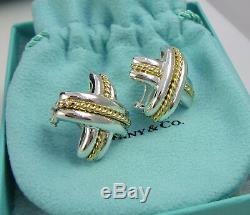 Tiffany & Co Vintage Huge Sterling Silver 18k Yellow Gold Signature Earrings