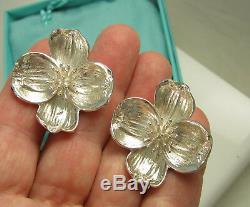 Tiffany & Co Vintage Huge Sterling Silver Dogwood Flower 23.2 Gram Clip Earrings