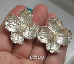 Tiffany & Co Vintage Huge Sterling Silver Dogwood Flower 23.2 Gram Clip Earrings