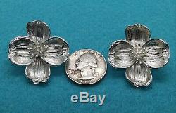 Tiffany & Co. Vintage Huge Sterling Silver Dogwood Flower Clip Earrings