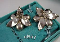 Tiffany & Co Vintage Huge Sterling Silver Orchid Flower 34.8 Gr Pierced Earrings