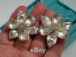 Tiffany & Co Vintage Huge Sterling Silver Orchid Flower 34.8 Gr Pierced Earrings