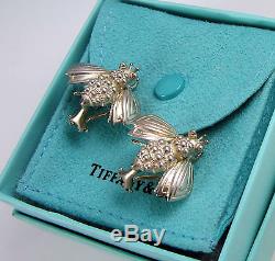 Tiffany & Co Vintage Large Sterling Silver Bumble Bee Omega Pierced Earrings