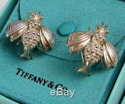 Tiffany & Co Vintage Large Sterling Silver Bumble Bee Omega Pierced Earrings
