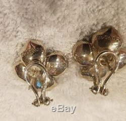 Tiffany & Co Vintage Large Sterling Silver Dogwood Flower Omega Pierced Earrings