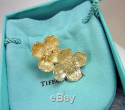 Tiffany & Co Vintage Large Sterling Silver Dogwood Flower Pierced Earrings