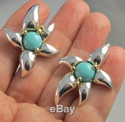 Tiffany & Co Vintage Sterling Silver 18k Gold Turquoise Flower Starfish Earrings
