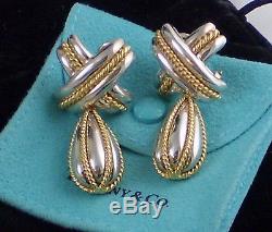 Tiffany & Co Vintage Sterling Silver 18k Yellow Gold Signature Dangle Earrings