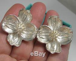 Tiffany & Co Vintage Sterling Silver Dogwood Flower 24.8 Gram Pierced Earrings