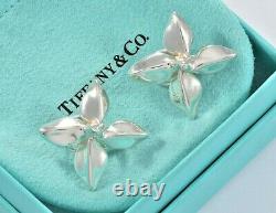 Tiffany & Co Vintage Sterling Silver Flower Petal Earrings and Pouch Rare Clip