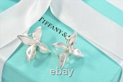 Tiffany & Co Vintage Sterling Silver Flower Petal Earrings and Pouch Rare Clip