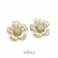 Tiffany & Co. Vintage Sterling Silver Large Dogwood Flower Clip On Earrings