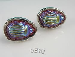 Tiffany & Co Vintage Sterling Silver Red Favrile Scarab Beetle Pierced Earrings