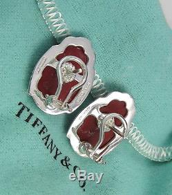 Tiffany & Co Vintage Sterling Silver Red Favrile Scarab Beetle Pierced Earrings