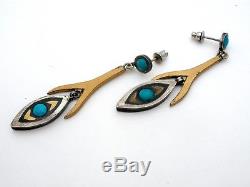 Tono Piedra Negra Cecilia Turquoise Earrings Sterling Silver Vintage Mexican 925